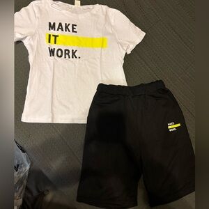 SHEIN Kids Black and White Joggers Set with Yellow Accent